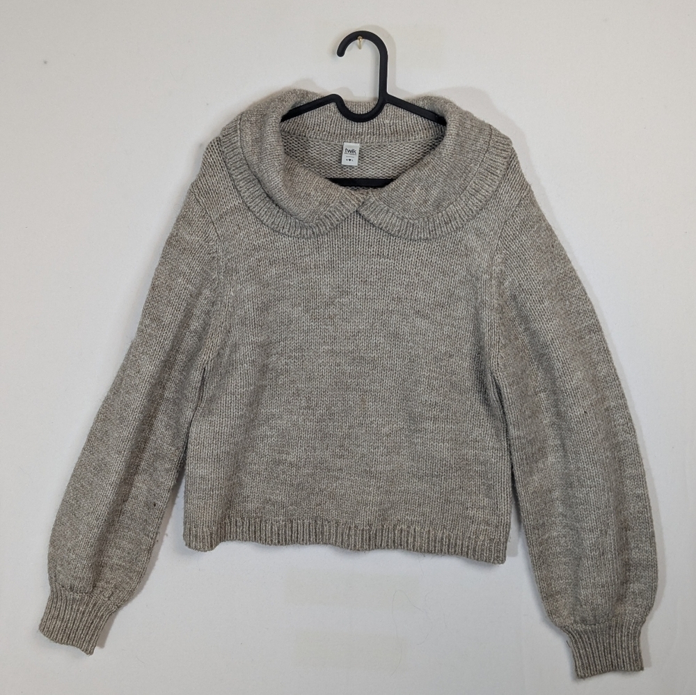 Simon's sz L balloon sleeve peter pan collar beige sweater